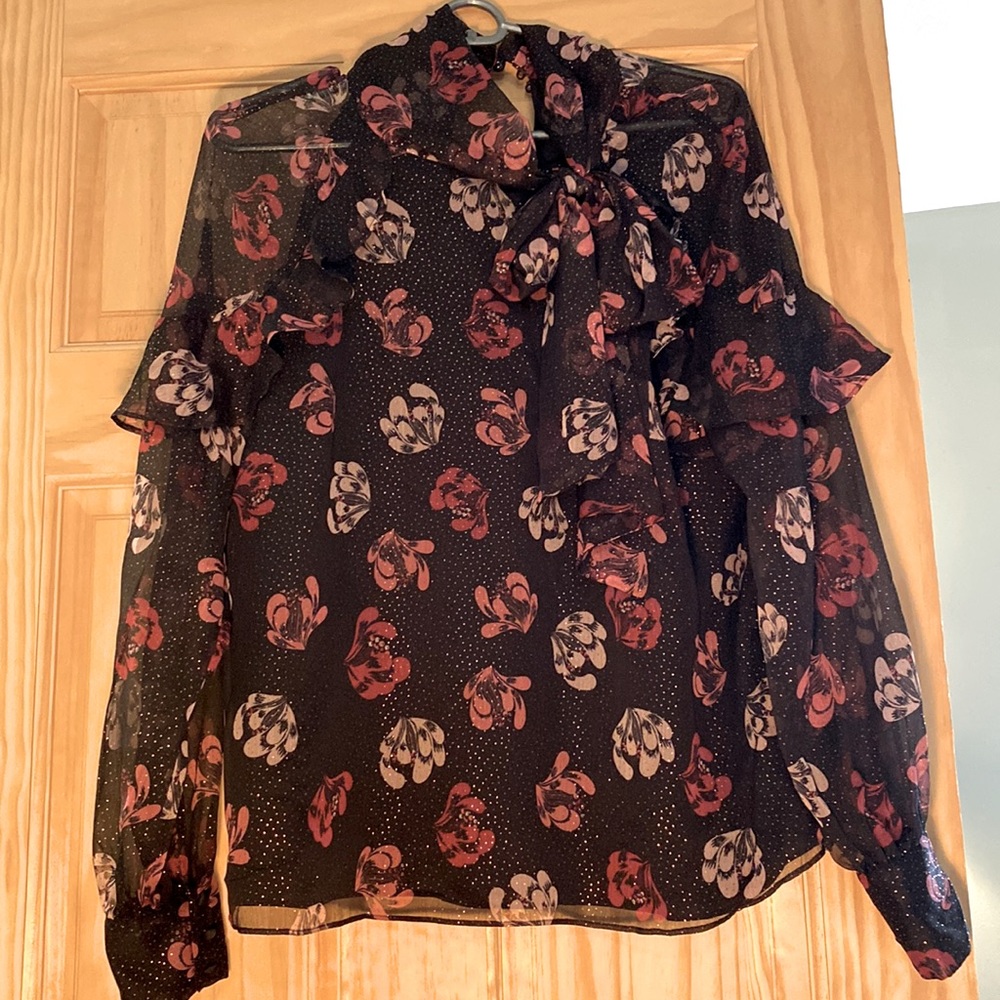 Vince camuto black mesh blouse with metallic detail never worn